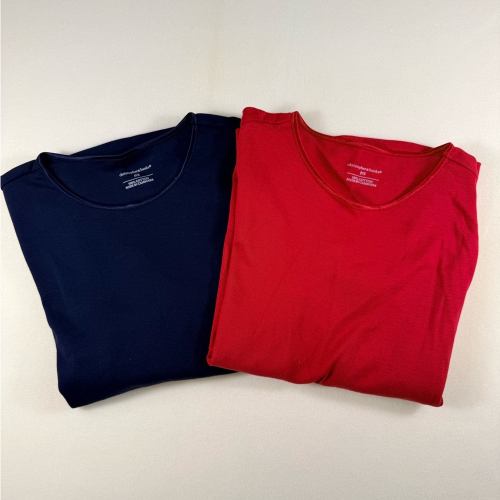 Christopher Banks Classic Crew Neck 3/4 Sleeve Shirt - Red & Navy PS